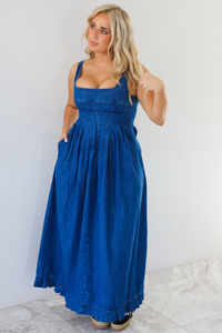 Cancelled Plans Denim Maxi Dress: Denim