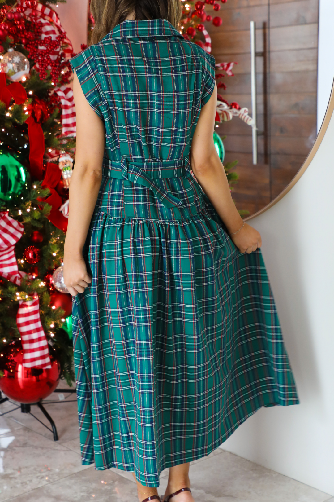 Mrs. Claus Midi Dress: Green/Plaid