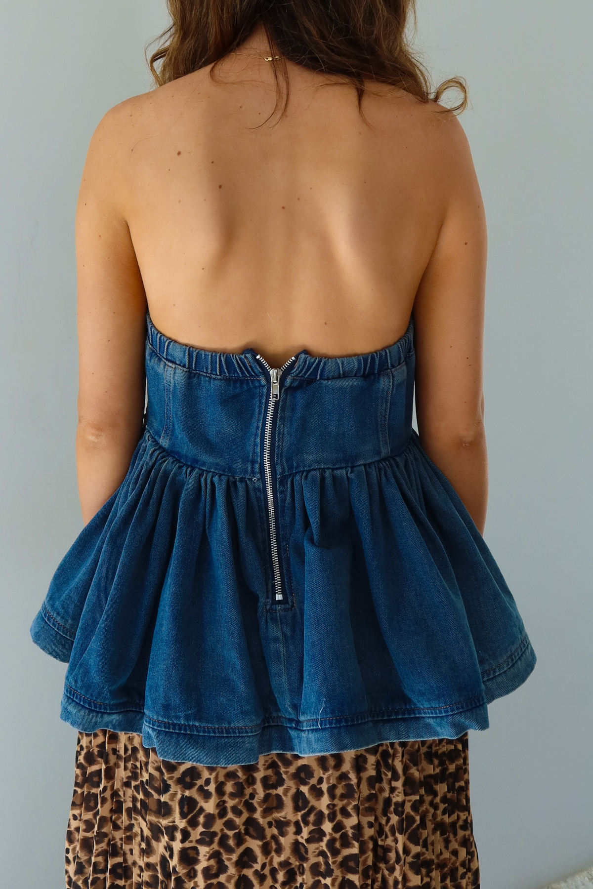 Denim Peplum Top