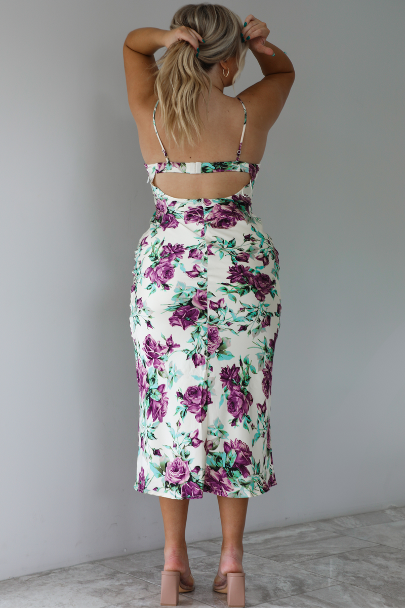 Autumn Florals Midi Dress: White/Multi